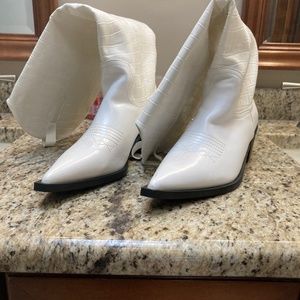 Knee high white cowboy boots